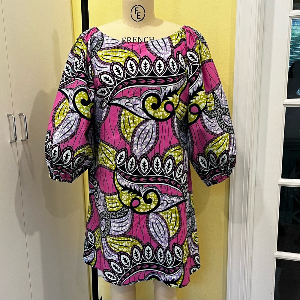 Vibrant Cotton Wax Print Pink Multicolored Custom Crafted Women's Dress